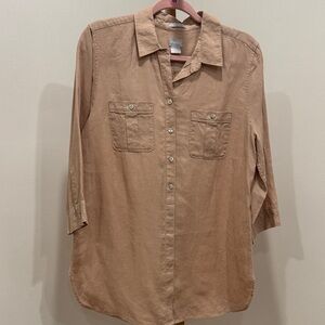 Button-Up Linen Blouse, color Tan